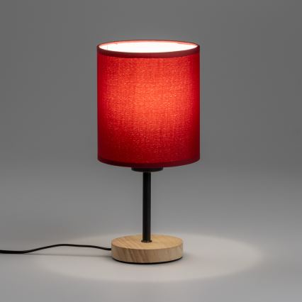 Brilagi - Tischleuchte NUBILA WOOD 1xE27/25W/230V Eiche/Pompejanisch rot