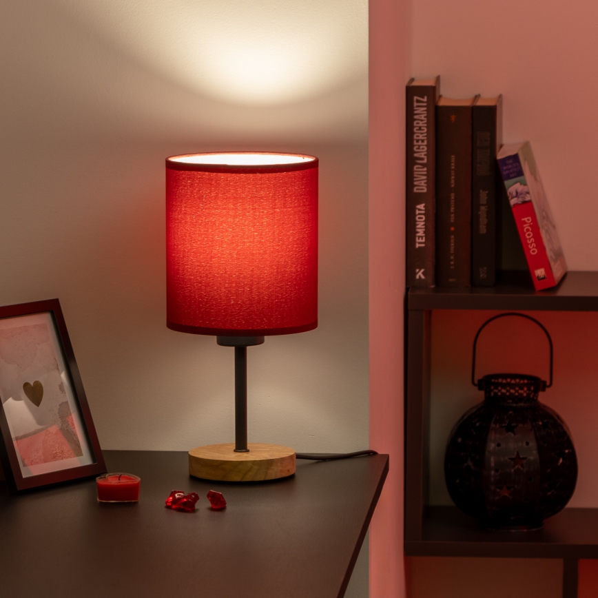 Brilagi - Tischleuchte NUBILA WOOD 1xE27/25W/230V Eiche/Pompejanisch rot