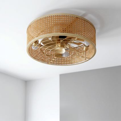 Brilagi - Ventilateur de plafond 4xE27/40W/230V Ø 50 cm bambou + télécommande
