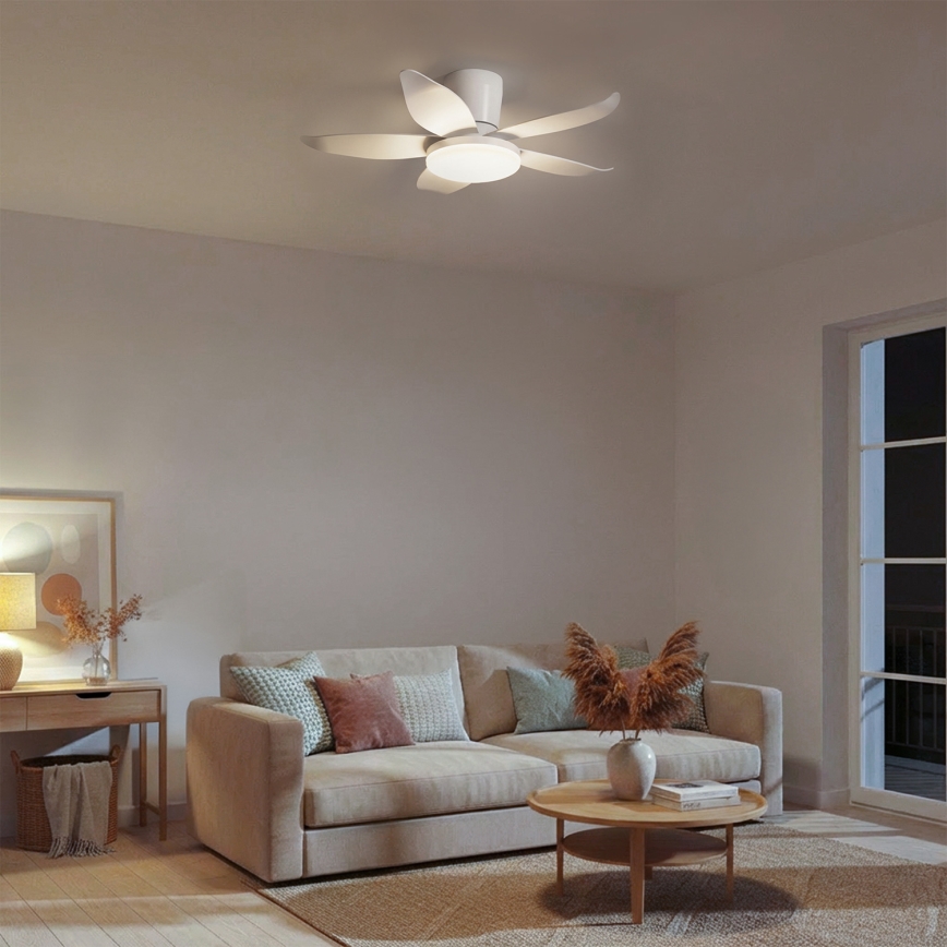 Brilagi - Ventilateur de plafond LED réglable en intensité, 32 W/230 V, 3000–6500 K, diam. 95 cm, blanc + télécommande