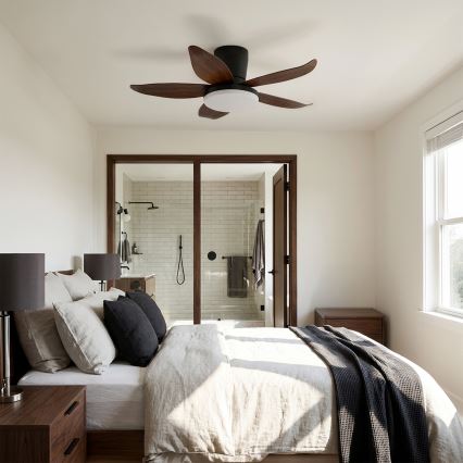Brilagi - Ventilateur de plafond LED dimmable, 32 W, 230 V, 3000-6500 K, Ø 95 cm, noir/marron + télécommande