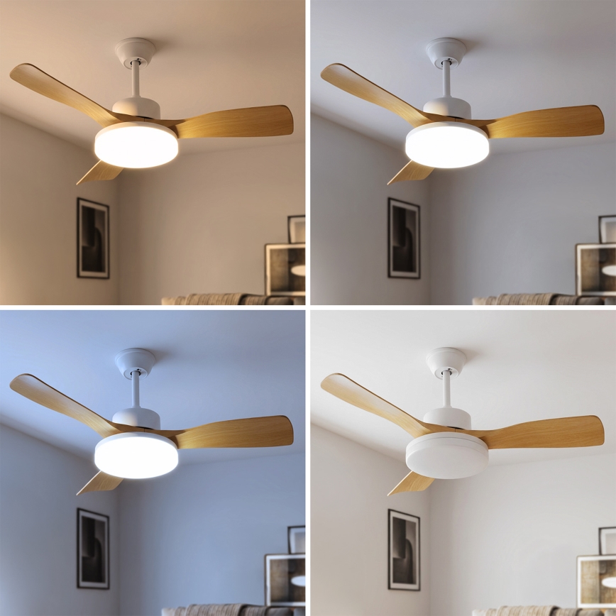 Brilagi - Ventilateur de plafond LED gradable/34W/230V 106 cm blanc/marron + télécommande