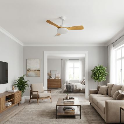 Brilagi - Ventilateur de plafond LED gradable/34W/230V 106 cm blanc/marron + télécommande