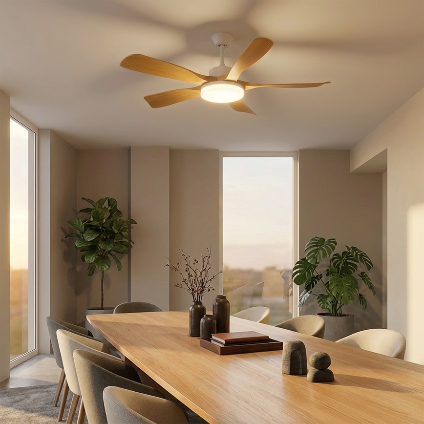 Brilagi - Ventilatore da soffitto LED dimmerabile 34W/230V 3000-6500K Ø 132 cm bianco/marrone + telecomando