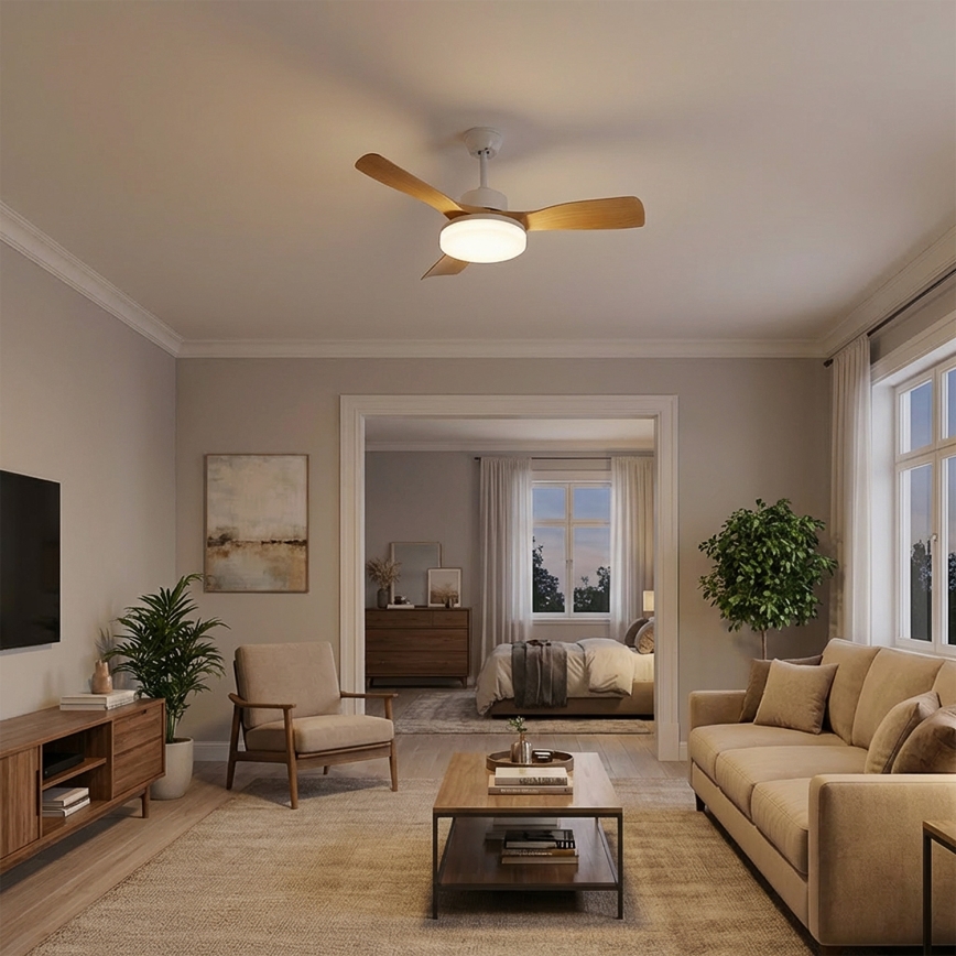 Brilagi - Ventilatore da soffitto dimmerabile a LED/34W/230V 3000-6500K diam. 106 cm bianco/marrone + telecomando