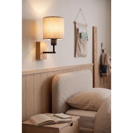 Brilagi - Kinder-Wandleuchte BOBO WOOD 1xE27/25W/230V Eiche/Schwarz/Beige/gepunktet