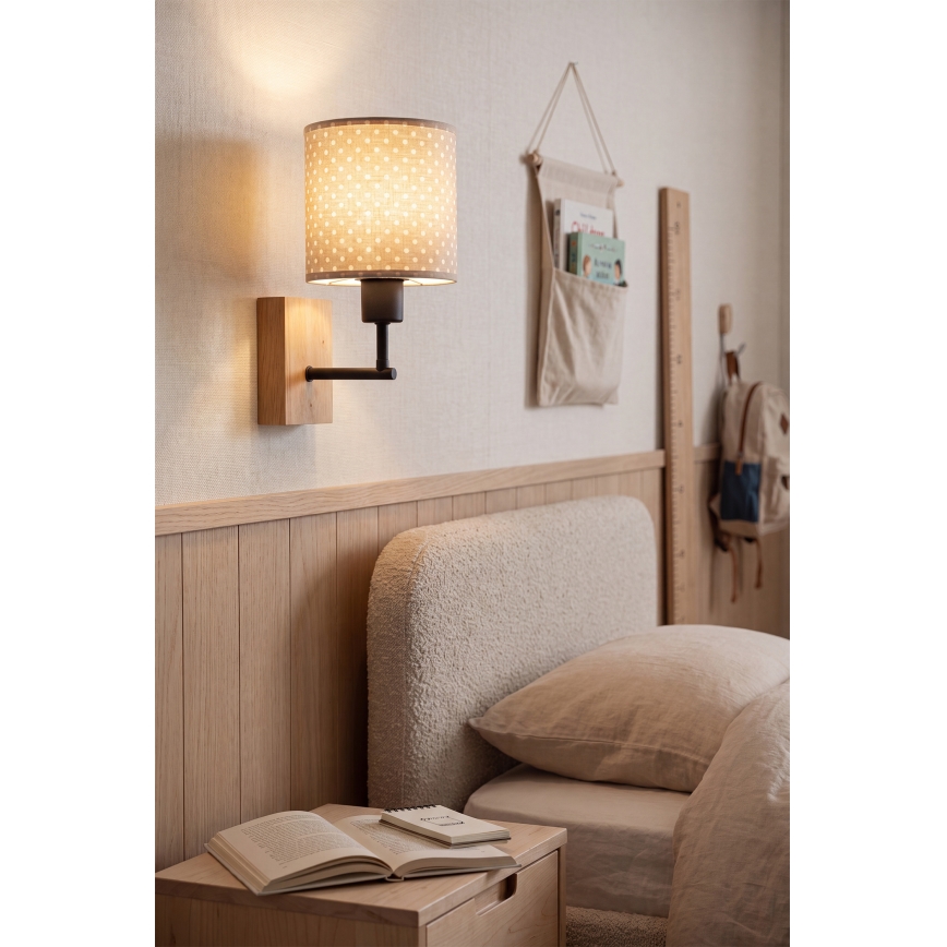 Brilagi - Kinder-Wandleuchte BOBO WOOD 1xE27/25W/230V Eiche/Schwarz/Beige/gepunktet