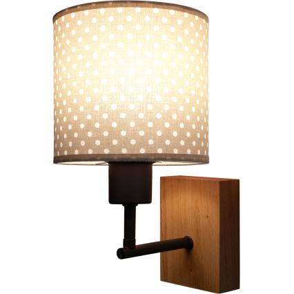Brilagi - Kinder-Wandleuchte BOBO WOOD 1xE27/25W/230V Eiche/Schwarz/Beige/gepunktet