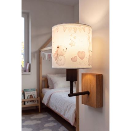 Brilagi - Kinder-Wandleuchte BOBO WOOD 1xE27/25W/230V Eiche/Schwarz/Creme/Häschen