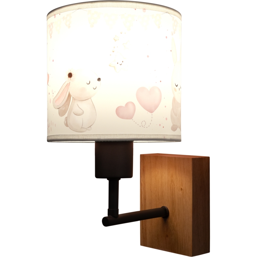 Brilagi - Kinder-Wandleuchte BOBO WOOD 1xE27/25W/230V Eiche/Schwarz/Creme/Häschen