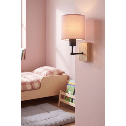 Brilagi - Kinder-Wandleuchte BOBO WOOD 1xE27/25W/230V Eiche/Schwarz/Rosa