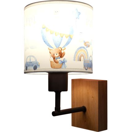 Brilagi - Kinder-Wandleuchte BOBO WOOD 1xE27/25W/230V Eiche/Schwarz/Weiß/Blau/Bärchen