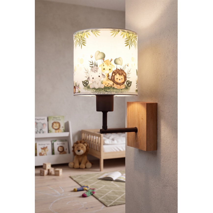 Brilagi - Kinder-Wandleuchte BOBO WOOD 1xE27/25W/230V Eiche/schwarz/weiß/grün/Dschungel