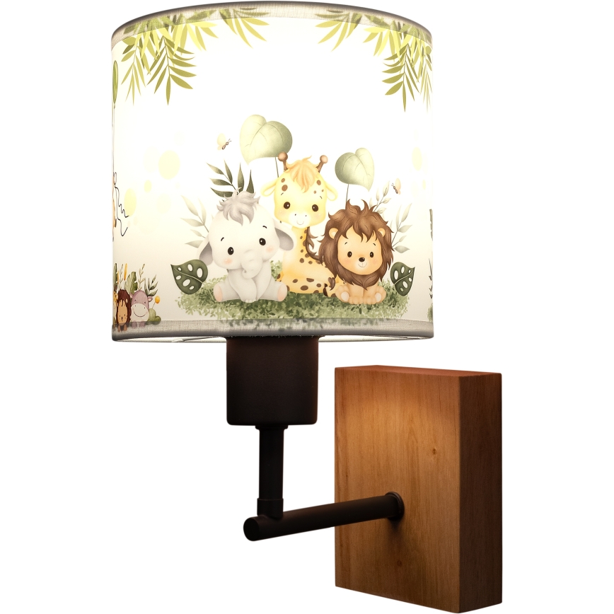 Brilagi - Kinder-Wandleuchte BOBO WOOD 1xE27/25W/230V Eiche/schwarz/weiß/grün/Dschungel