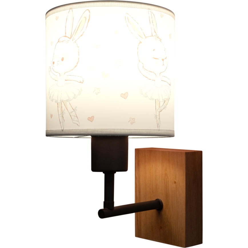 Brilagi - Kinder-Wandleuchte BOBO WOOD 1xE27/25W/230V Eiche/schwarz/weiß/Häschen
