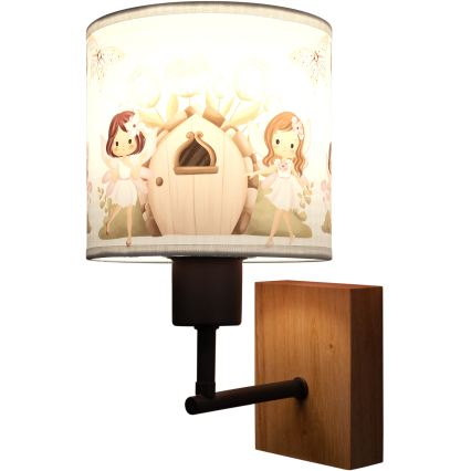 Brilagi - Kinder-Wandleuchte BOBO WOOD 1xE27/25W/230V Eiche/schwarz/weiß/rosa/Feen