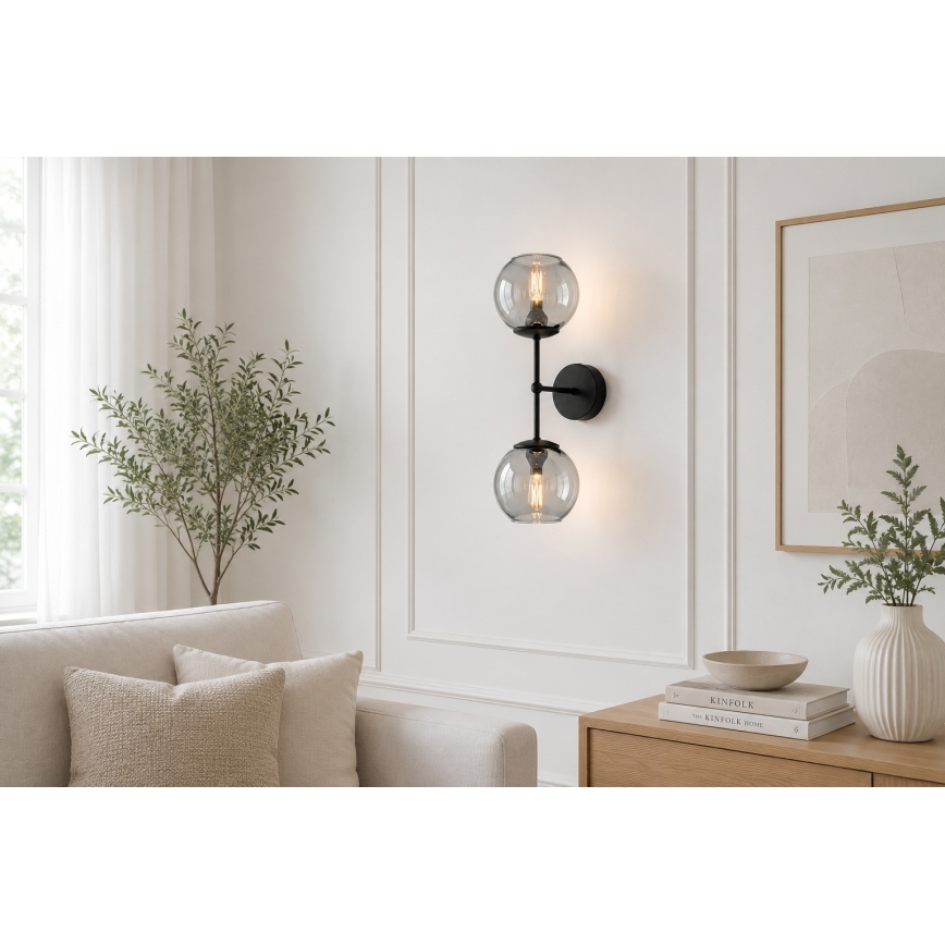Brilagi - Wandleuchte DIOR 2xE27/60W/230V schwarz/rauchgrau