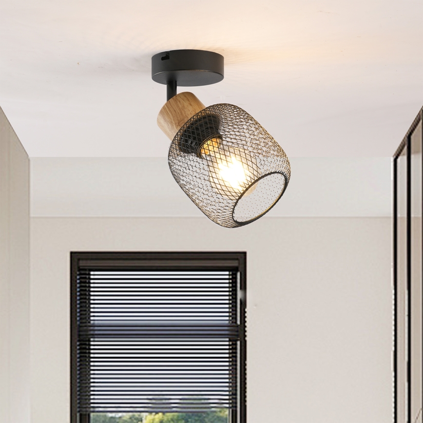 Brilagi - Wandspot BASKLITE 1xE27/15W/230V Kautschukholz/schwarz