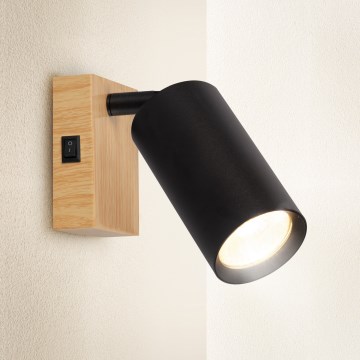 Brilagi - Wandspot mit Schalter SELE 1xGU10/30W/230V schwarz/Eichen-Dekor