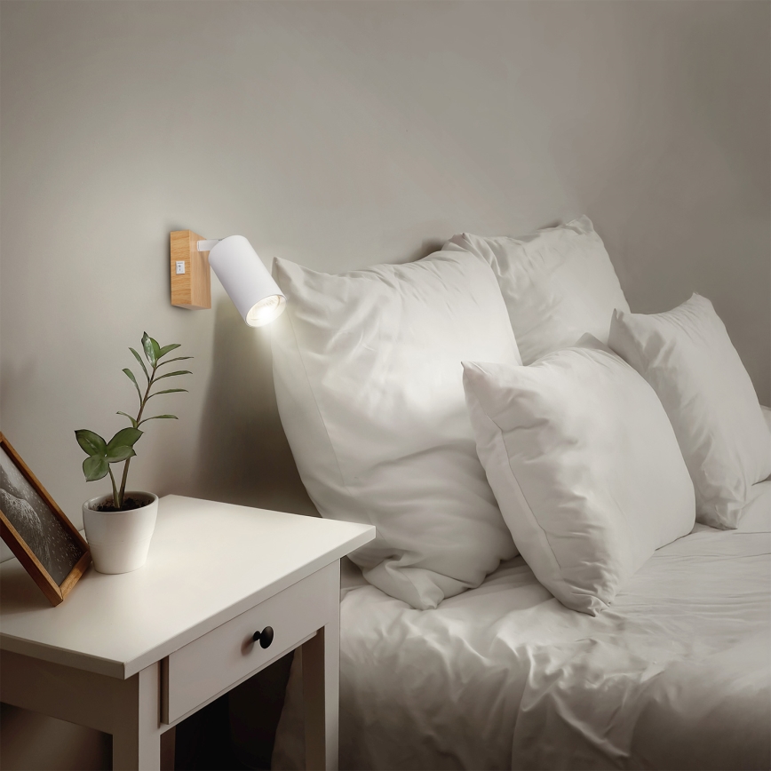 Brilagi - Wand-Spot mit Schalter SELE 1xGU10/30W/230V weiß/Eichen-Dekor