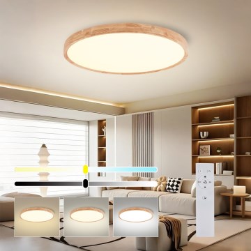 Brilagi - WOODROUND LED/70W/230V 3000–6000K Ø 80 cm Holz-Deckenleuchte, dimmbar, CRI 90 + Fernbedienung