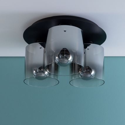 Brilliant - Deckenleuchte BETH 3xE27/60W/230V Ø 37 cm schwarz/rauchfarben