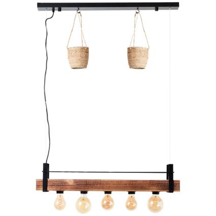 Brilliant - Hängeleuchte mit Kabelaufhängung BANKWOOD 5xE27/28W/230V Pappel