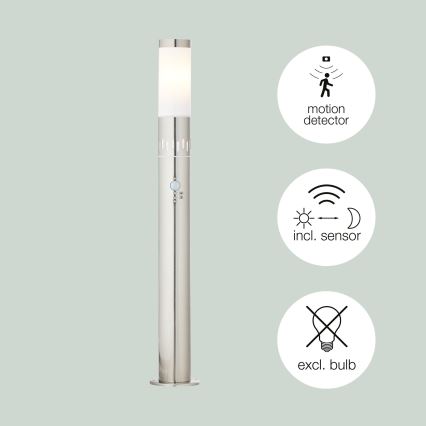 Brilliant - LED-Außenleuchte mit Sensor LEIGH LED/0,9W/230V + 1xE27/11W 80 cm IP44 glänzendes Chrom
