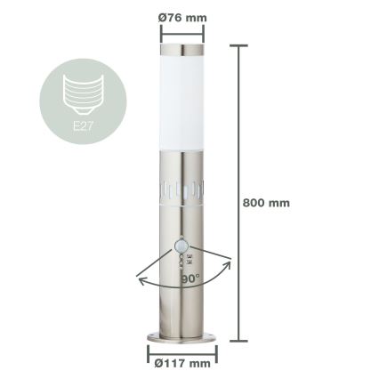 Brilliant - LED-Außenleuchte mit Sensor LEIGH LED/0,9W/230V + 1xE27/11W 80 cm IP44 glänzendes Chrom