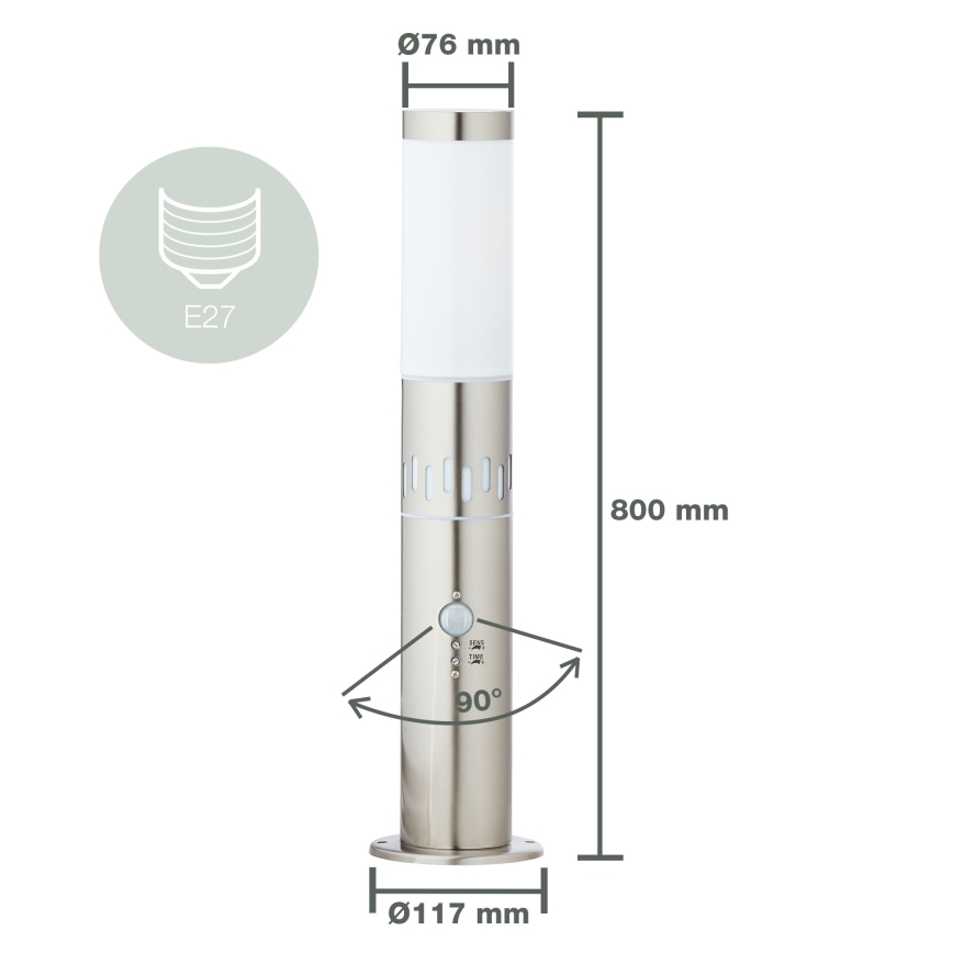Brilliant - LED-Außenleuchte mit Sensor LEIGH LED/0,9W/230V + 1xE27/11W 80 cm IP44 glänzendes Chrom