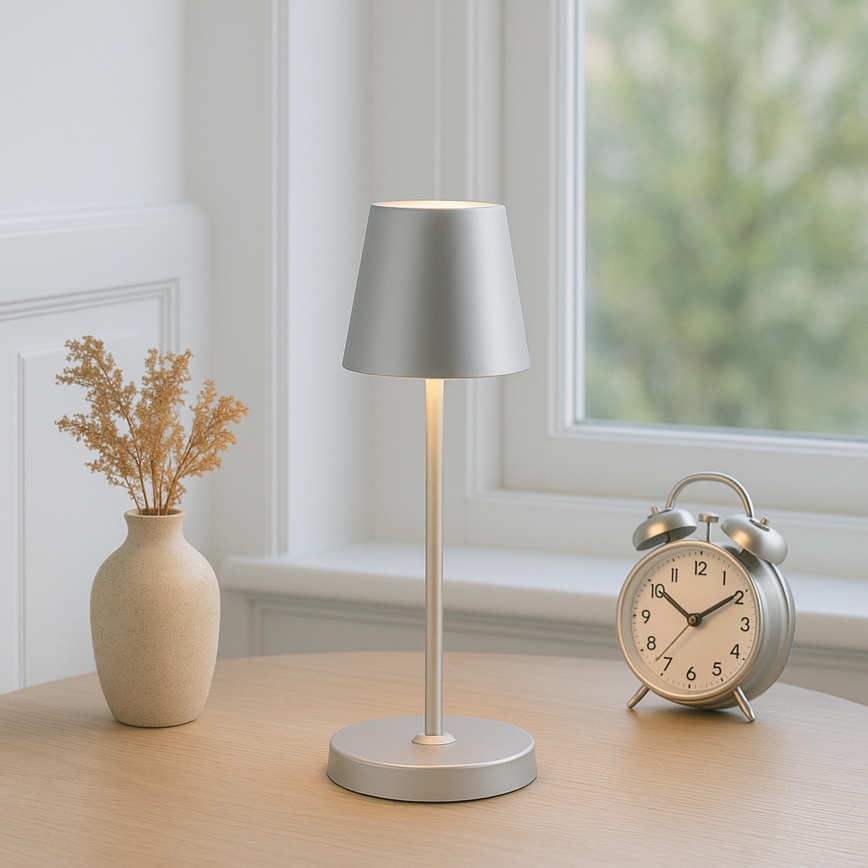 Brilliant - ELORA LED dimmbare, wiederaufladbare Touch-Tischleuchte für den Außenbereich LED/2,5W/5V 2700K 2600 mAh IP44 silber