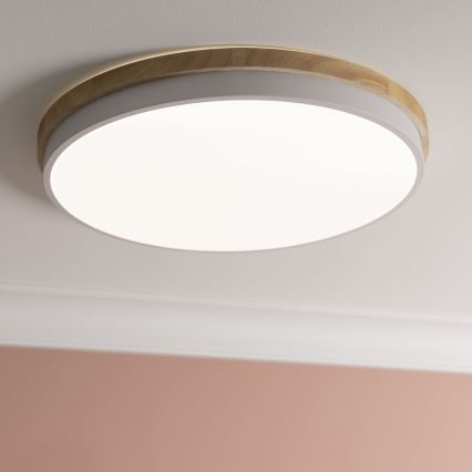Brilliant - Plafonnier à intensité variable BAARLO LED/36W/230V 3000-6500K d. 50 cm blanc/figuier caoutchouc + télécommande - FSC certifié
