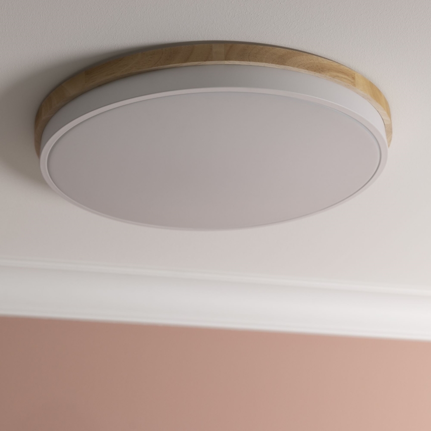 Brilliant - Plafonnier à intensité variable BAARLO LED/36W/230V 3000-6500K d. 50 cm blanc/figuier caoutchouc + télécommande - FSC certifié