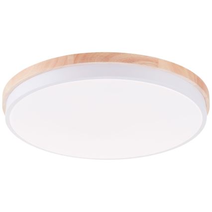 Brilliant - Plafonnier à intensité variable BAARLO LED/36W/230V 3000-6500K d. 50 cm blanc/figuier caoutchouc + télécommande - FSC certifié