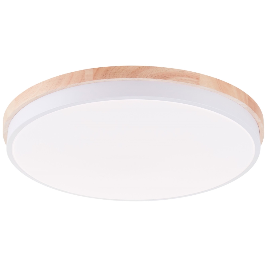 Brilliant - Plafonnier à intensité variable BAARLO LED/36W/230V 3000-6500K d. 50 cm blanc/figuier caoutchouc + télécommande - FSC certifié