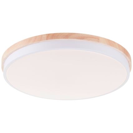Brilliant - Plafonnier à intensité variable BAARLO LED/36W/230V 3000-6500K d. 50 cm blanc/figuier caoutchouc + télécommande - FSC certifié