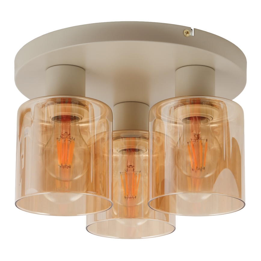 Brilliant - Plafonnier affleurant LYSKA 3xE27/20W/230V Ø 31 cm crème / beige fumé