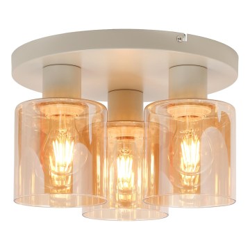 Brilliant - Plafonnier affleurant LYSKA 3xE27/20W/230V Ø 31 cm crème / beige fumé