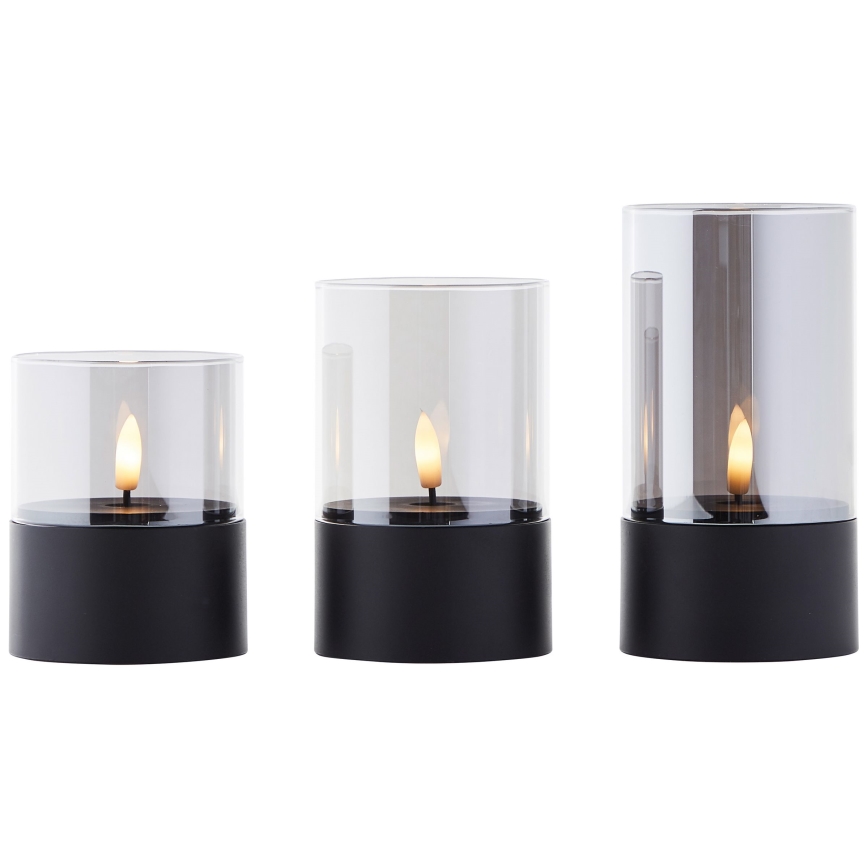 Brilliant - Set 3x LED-Kerze BOUGIE LED/2xAA IP44 schwarz/rauchfarben
