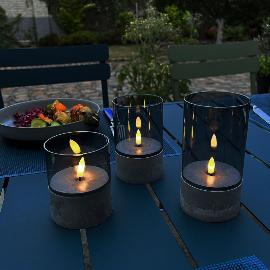 Brilliant - SET di 3 candele LED BOUGIE LED/2xAA IP44 grigio/fumo