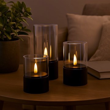 Brilliant - Set di 3 candele LED BOUGIE LED/2xAA IP44 nero/fumé