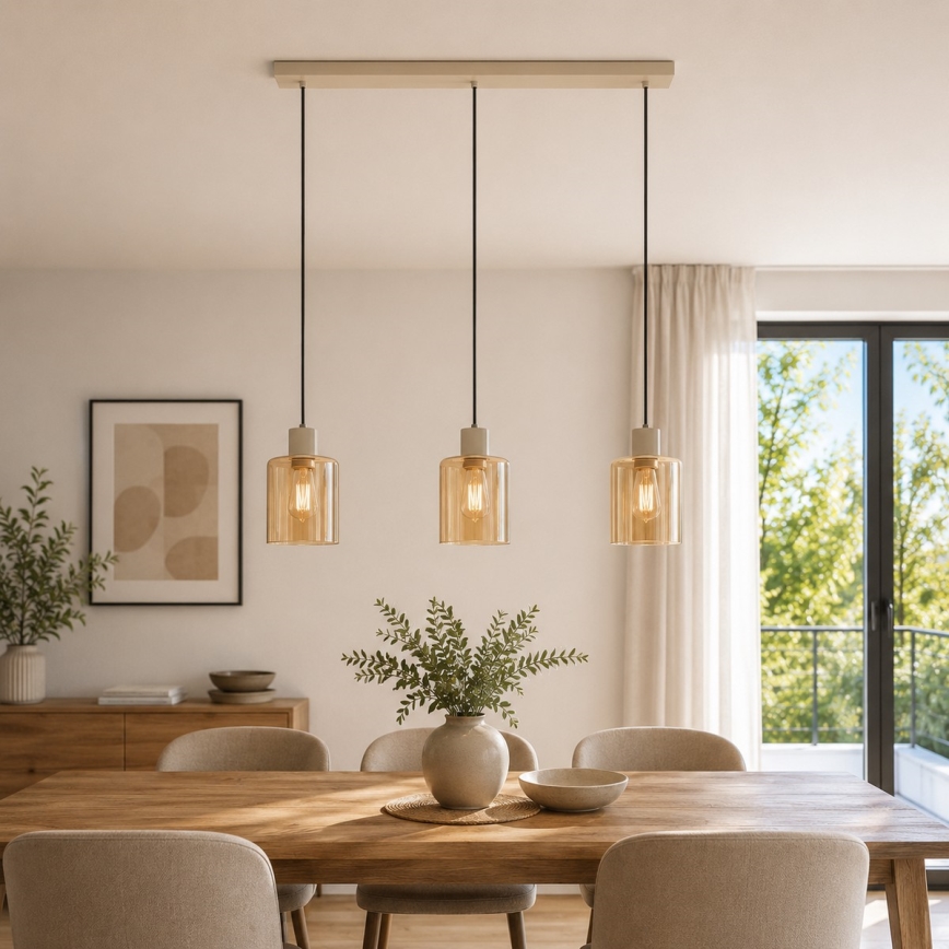 Brilliant - Suspension sur câble LYSKA 3xE27/20W/230V crème/beige fumé