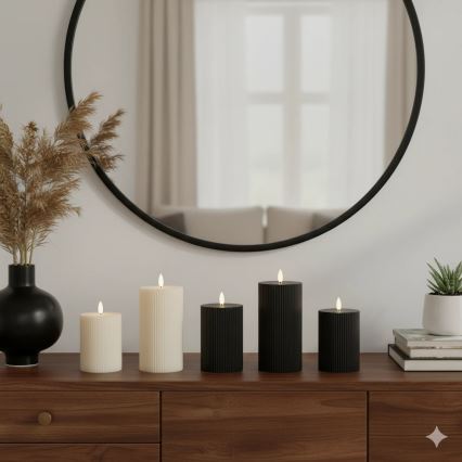 BRILLO 3er-Set LED-Kerzen, LED/2xAA, schwarz + Fernbedienung