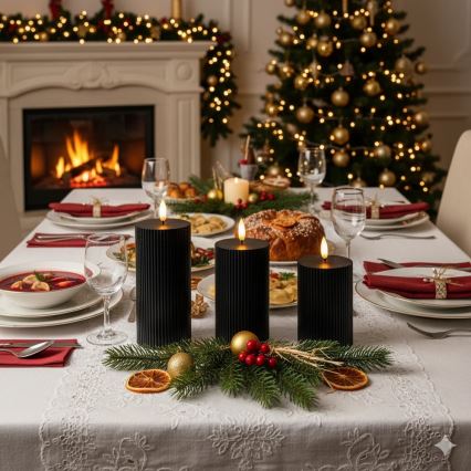 BRILLO 3er-Set LED-Kerzen, LED/2xAA, schwarz + Fernbedienung