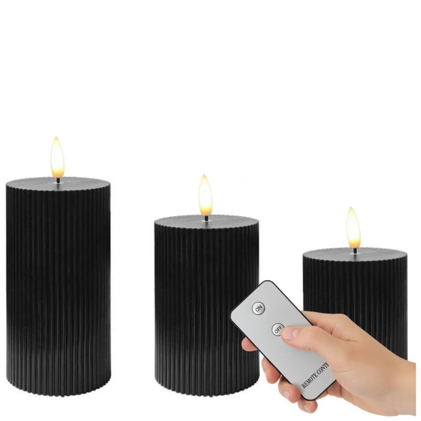 BRILLO 3er-Set LED-Kerzen, LED/2xAA, schwarz + Fernbedienung