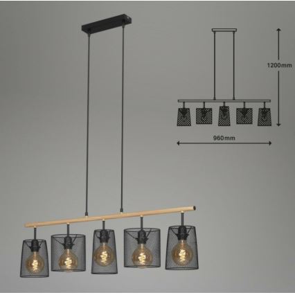 Brilo 4078-054 - Lampadario sospeso con cavo WOOD & STYLE 5xE27/60W/230V