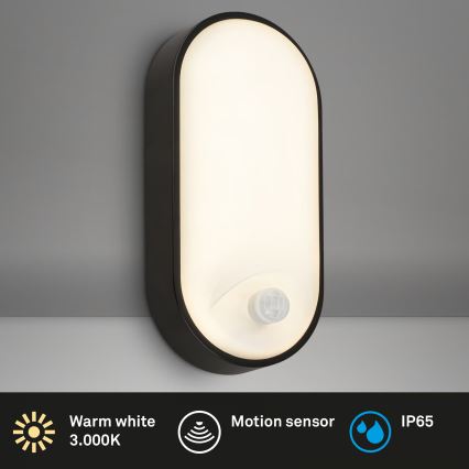 Brilo - Applique murale d'extérieur LED avec capteur de mouvement et de crépuscule RUCH LED/12W/230V IP65 noire