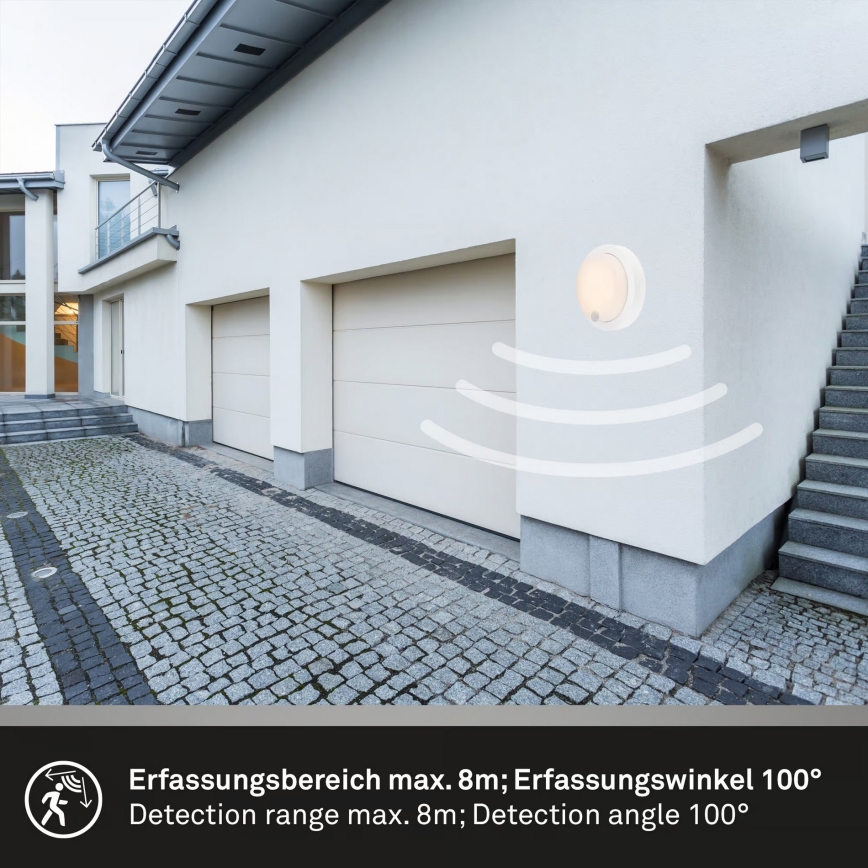 Brilo - Applique murale extérieure LED rechargeable avec capteur, 4 W / 5 V, 4400 mAh, IP44, blanche