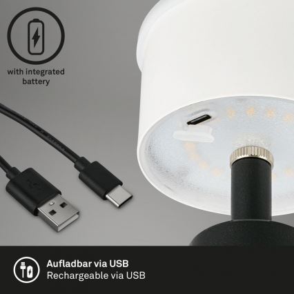 Brilo - Dimm- und aufladbare LED-Outdoor-Tischleuchte LED/3,5W/5V IP44 schwarz