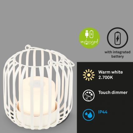 Brilo - Dimm- und aufladbare LED-Outdoor-Tischleuchte LED/2W/5V IP44 weiß